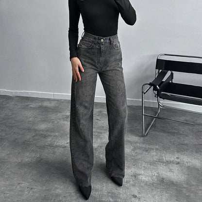 Women's jeans in a fashionable snake print with a high waist and straight cut NOVAE