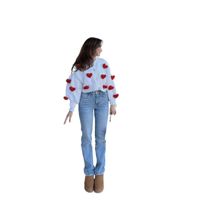 Women's playful knit cardigan with heart appliqués NOVAE