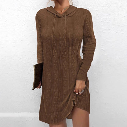 Women's hooded pullover dress with textured knit pattern NOVAE