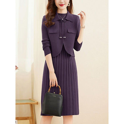 Women's knit dress with combined blazer design and fine rib structure NOVAE