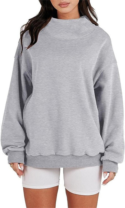 Women's Oversized Sweatshirt with Stand-Up Collar and Ribbed Hem NOVAE