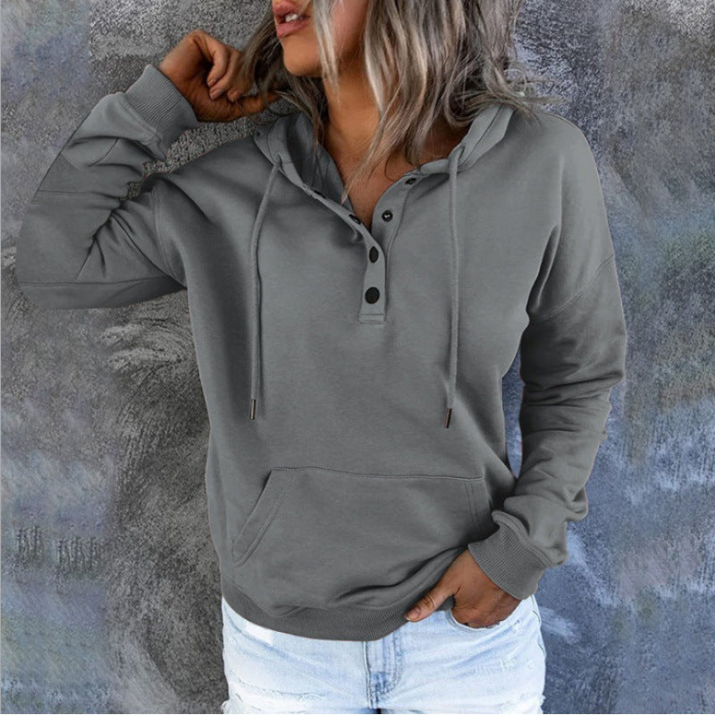 Women's hooded sweatshirt with button details and practical kangaroo pocket NOVAE
