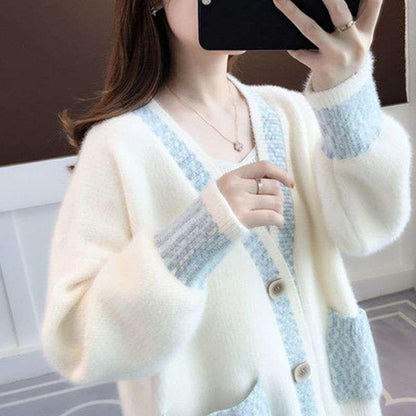 Women's cardigan with fashionable contrast details and deep pockets NOVAE
