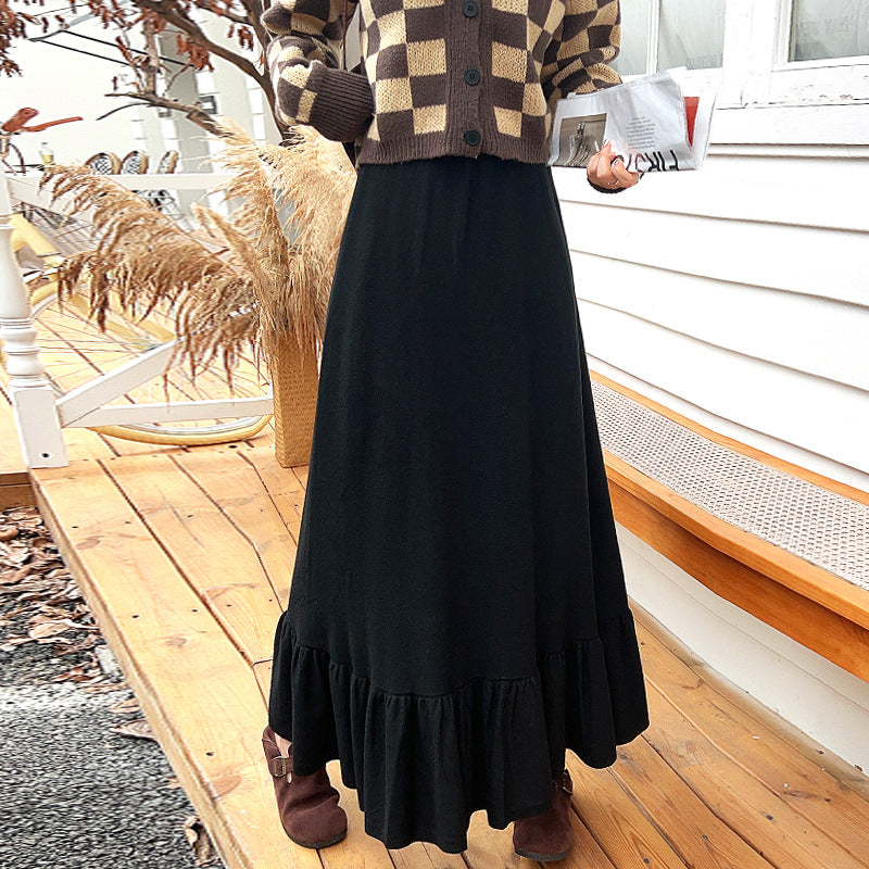 Women's maxi skirt with gathered flounce hem and elastic waistband NOVAE