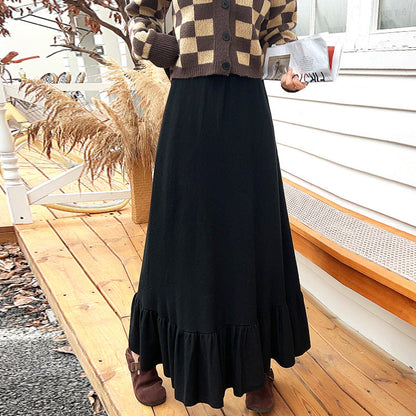 Women's maxi skirt with gathered flounce hem and elastic waistband NOVAE