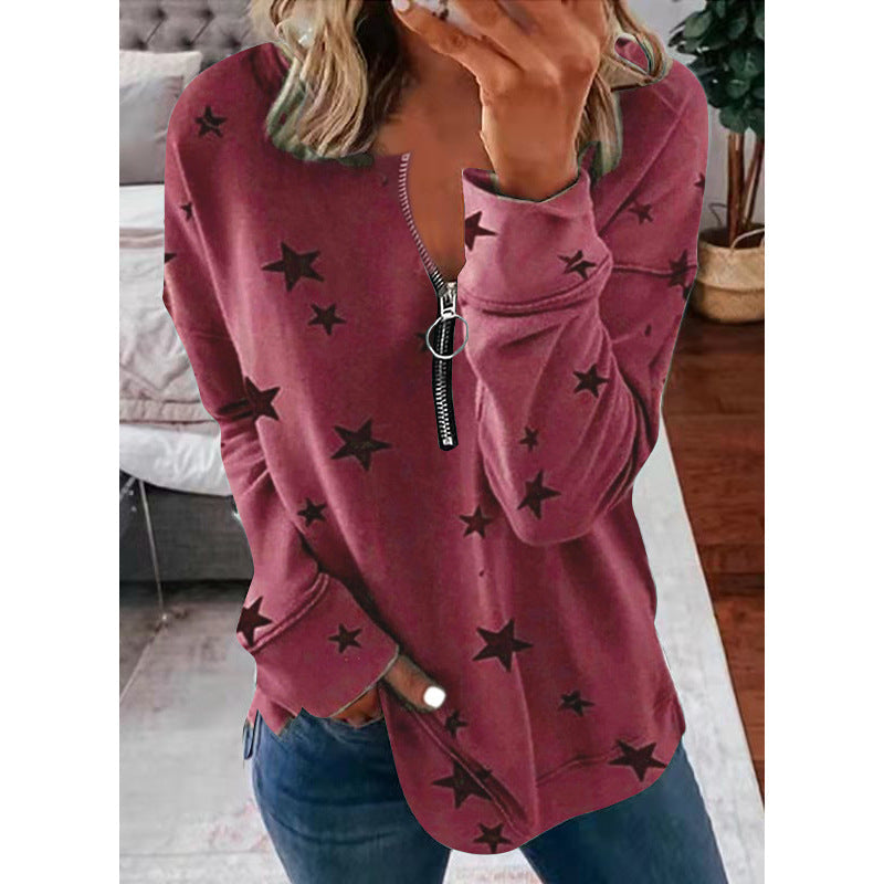 Women's Casual Sweatshirt with Zipper and Star Motif NOVAE