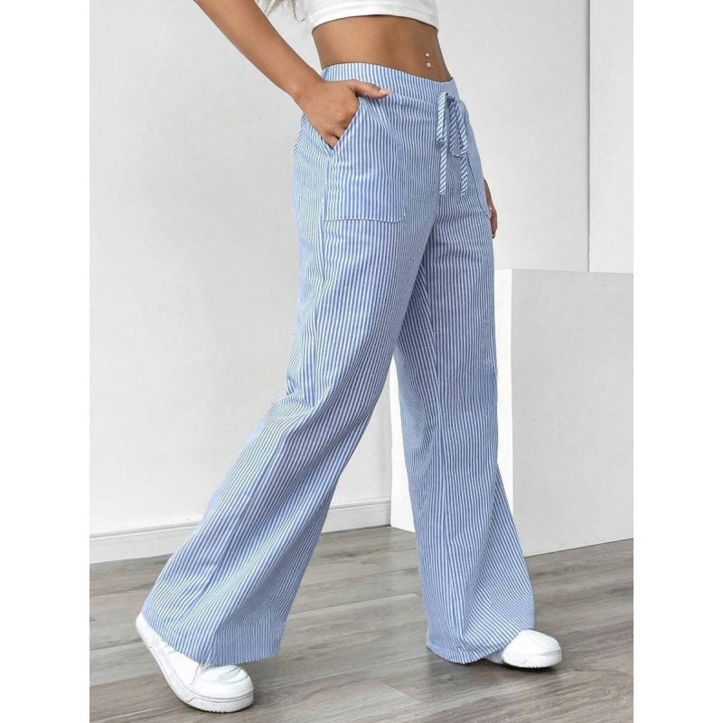 Women's wide-legged striped trousers with a high waist and practical pockets NOVAE