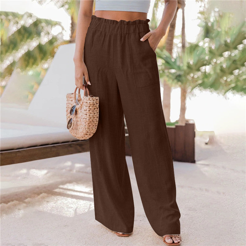 Women's wide-leg palazzo trousers with elasticated waistband and practical pockets NOVAE