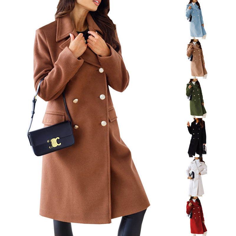 Women's elegant and timeless wool coat with double button placket NOVAE