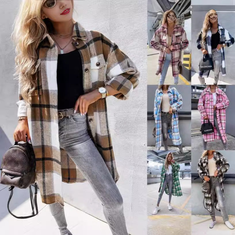 Women's Checkered Shirt Coat in Soft Cotton Blend NOVAE