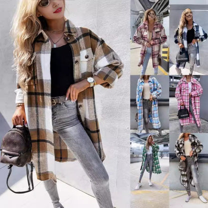 Women's Checkered Shirt Coat in Soft Cotton Blend NOVAE