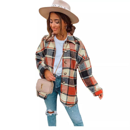 Women's casual checked flannel jacket with button details NOVAE