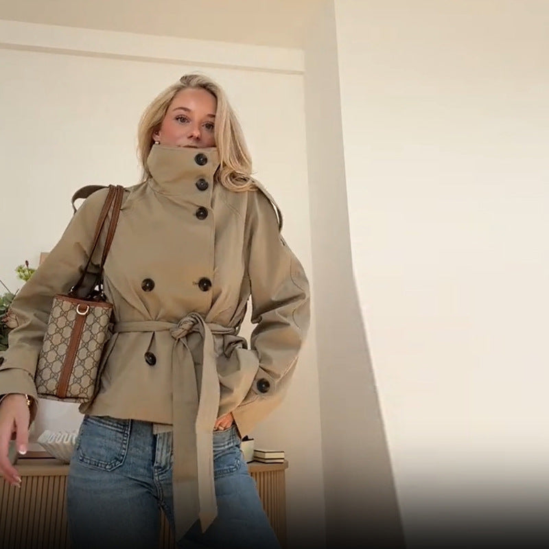 Women's fashionable trench jacket with tie belt and tailored fit NOVAE