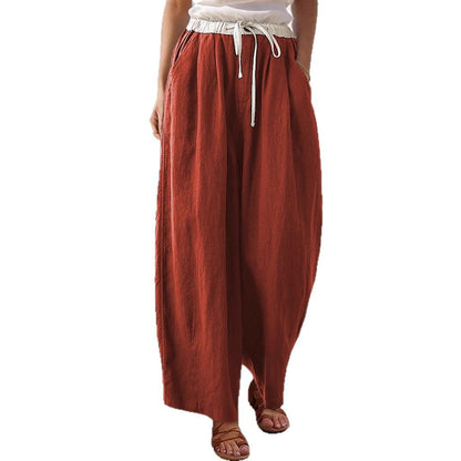 Women's wide-leg linen trousers with elasticated waistband and stylish drawstring NOVAE