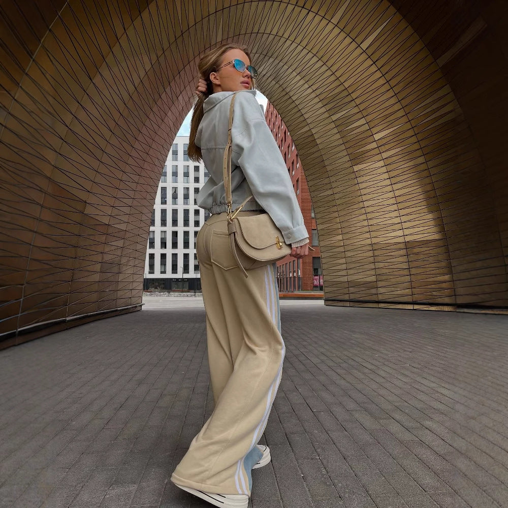 Women's casual high-waisted trousers with striped design NOVAE