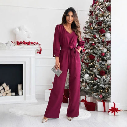 Women's Elegant Jumpsuit with Adjustable Belt and V-Neck NOVAE