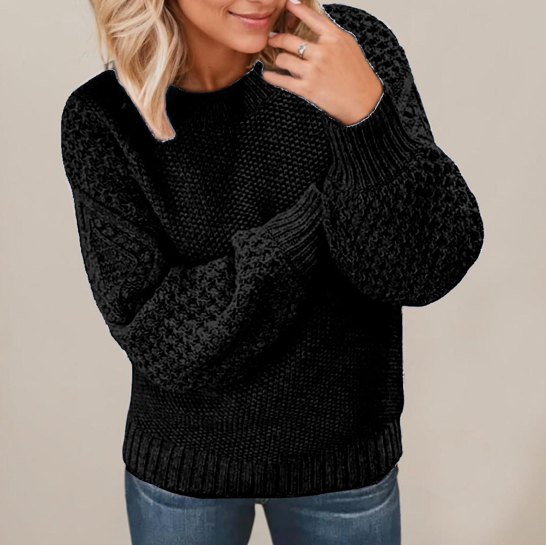 Women's chunky knit sweater with voluminous sleeves and textured design NOVAE
