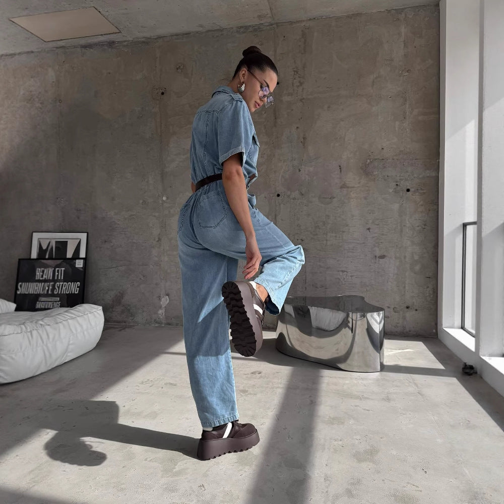 Women's denim jumpsuit with a fashionable cut and practical pockets NOVAE