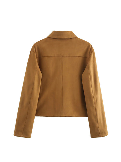 Women's fashionable short jacket made of high-quality imitation suede with practical pockets NOVAE
