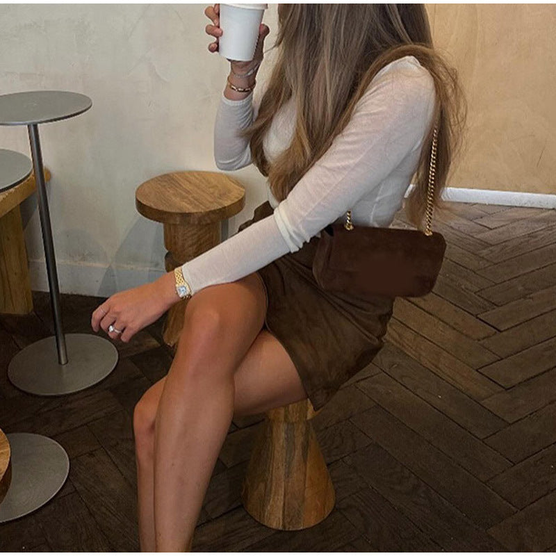 Women's elegant suede skirt in a minimalist design NOVAE