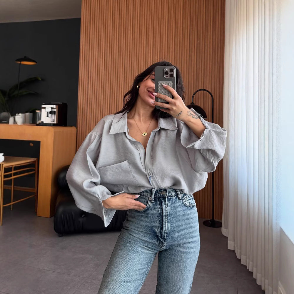 Women's oversized blouse shirt in soft linen fabric NOVAE