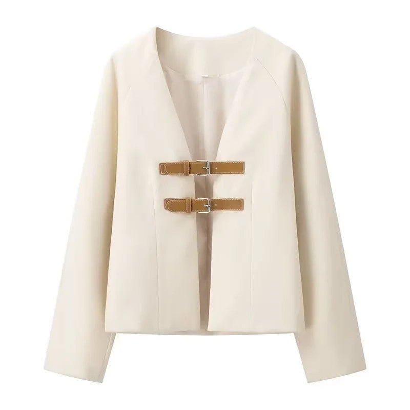 Women's elegant teddy jacket with decorative buckles NOVAE