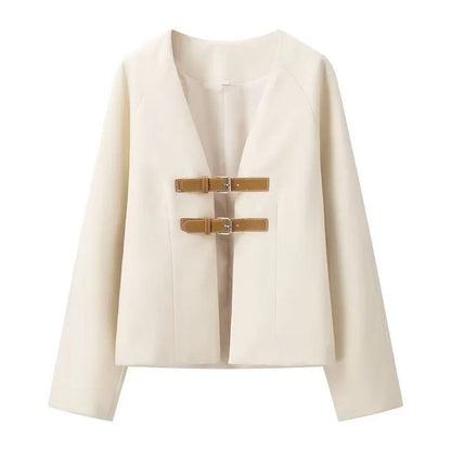 Women's elegant teddy jacket with decorative buckles NOVAE
