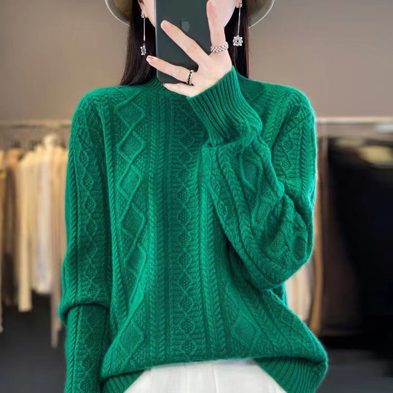 Women's High-Quality Knit Sweater with Stand-Up Collar and Cable Knit Design NOVAE