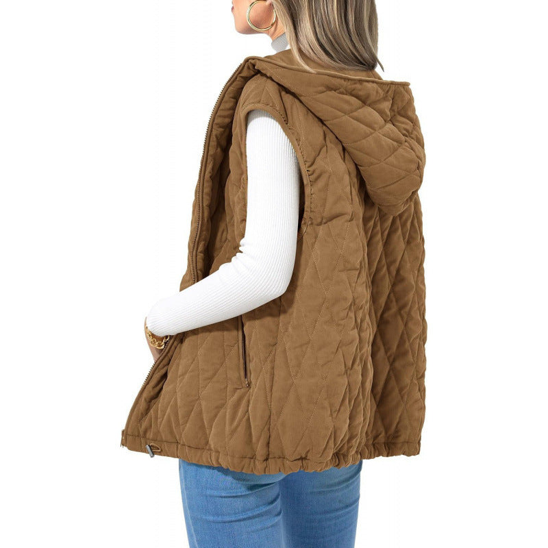 Women's quilted vest with hood and side zip pockets NOVAE