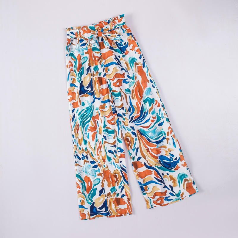 Women's wide-leg palazzo pants with colorful pattern and elastic waistband NOVAE