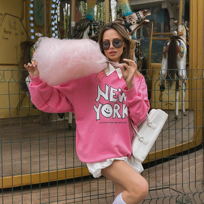 Women's casual hoodie with cheerful smiley print and soft lining NOVAE