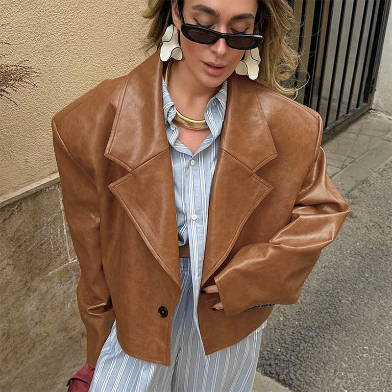 Women's oversized faux leather jacket with structured details NOVAE