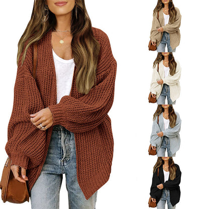Women's Delicate Chunky Knit Cardigan with Iridescent Sleeves NOVAE