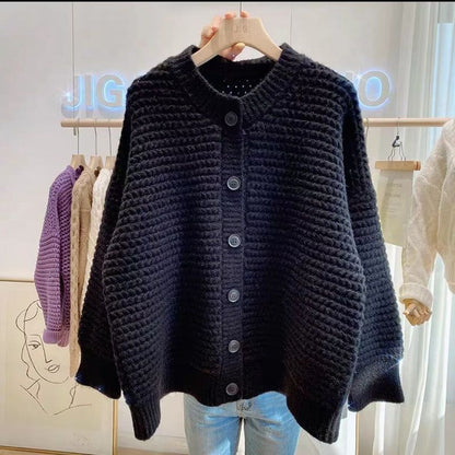 Women's chunky knit cardigan with button details and oversized cut NOVAE