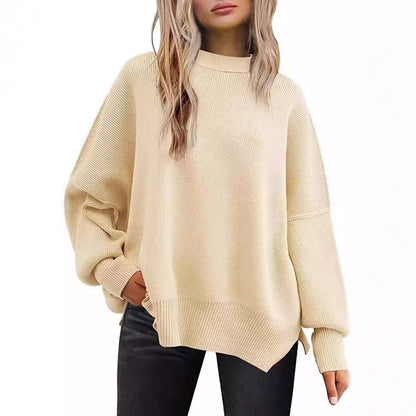 Women's oversized knit sweater with wide sleeves and textured surface NOVAE