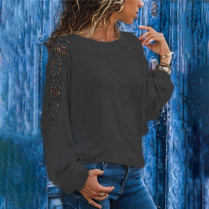 Women's casual long-sleeved shirt with lace accents and a fashionable cut NOVAE