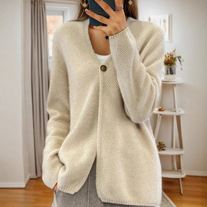 Women's cardigan with fine texture and button placket NOVAE