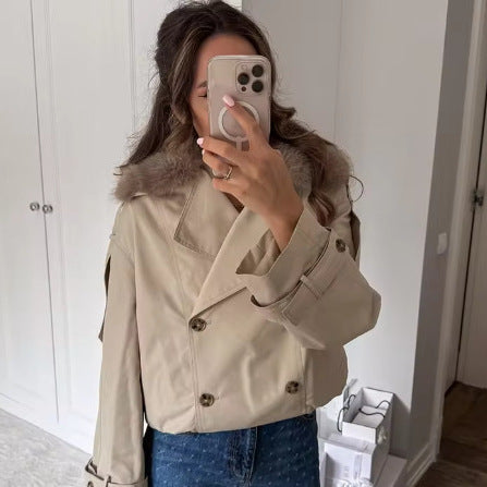 Women's fashionable transitional jacket with detachable fur collar NOVAE