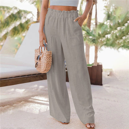 Women's wide-leg palazzo trousers with elasticated waistband and practical pockets NOVAE