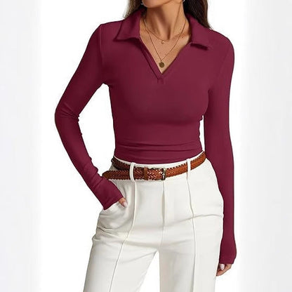 Women's fitted long-sleeved shirt with collar NOVAE