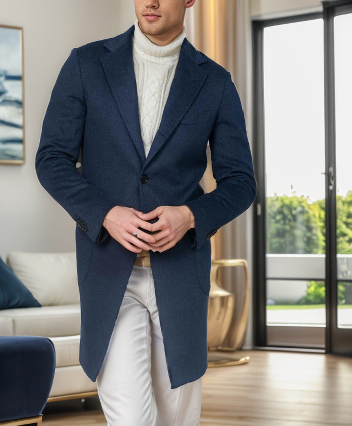 Men's elegant cotton trench coat with stylish pockets and modern cut NOVAE