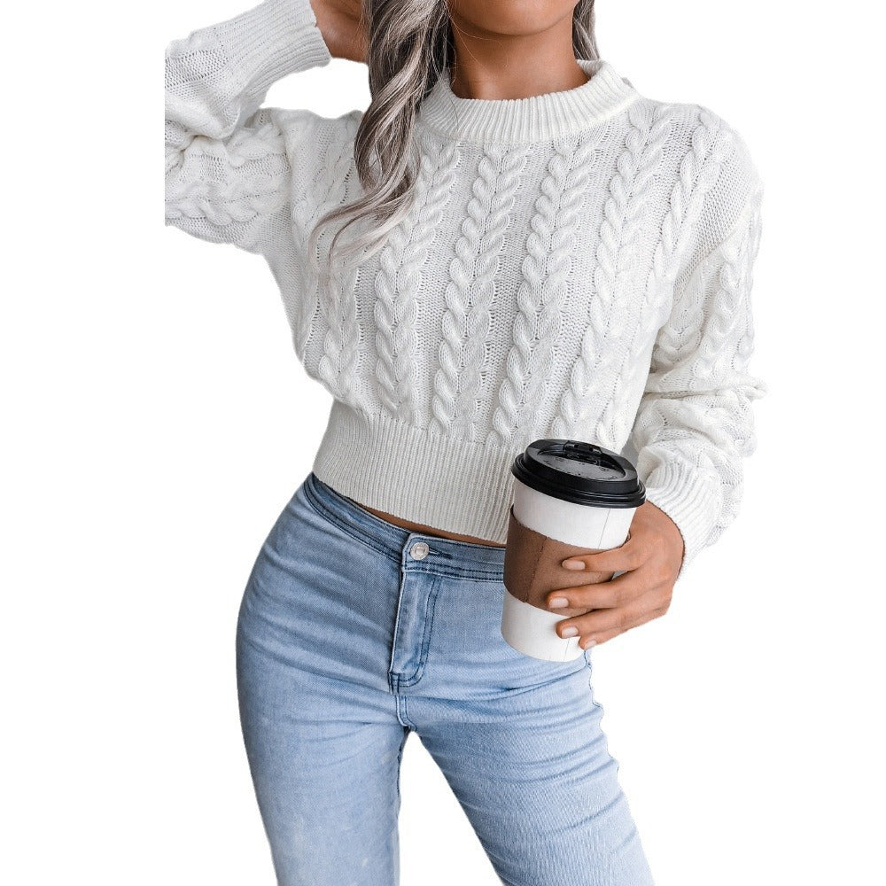Women's chunky knit sweater with structured cable pattern and fitted cut NOVAE
