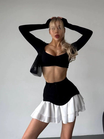 Women's fashionable skirt with asymmetrical hem and practical pockets NOVAE