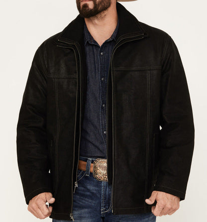 Men's high-quality leather jacket with modern details and practical pockets NOVAE