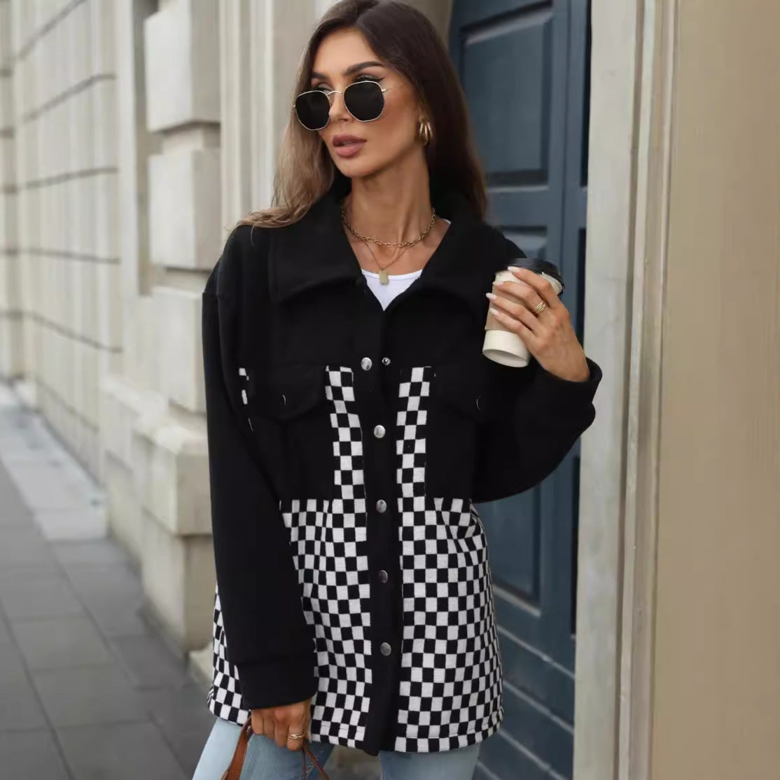 Women's Fashionable Checkered Overshirt Jacket NOVAE
