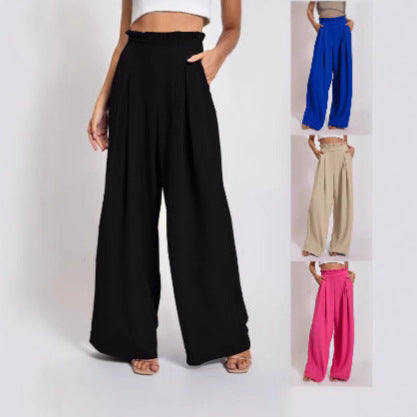 Women's wide-leg high-waisted trousers with pleats and elasticated waistband NOVAE