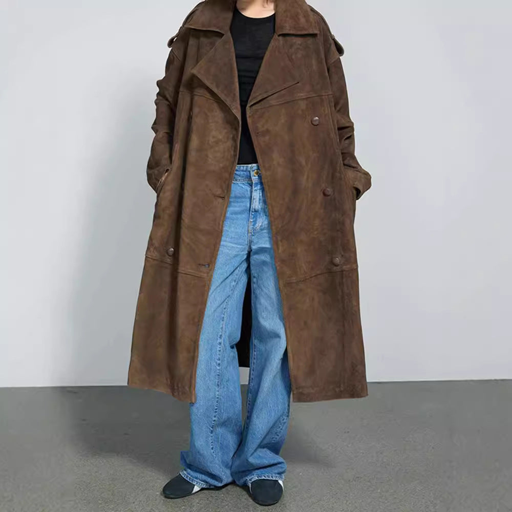 Women's Elegant Suede Trench Coat with a Generous Cut NOVAE