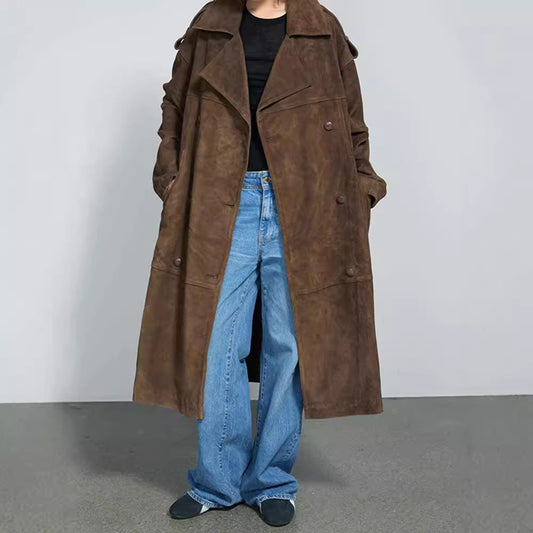 Women's Elegant Suede Trench Coat with a Generous Cut NOVAE
