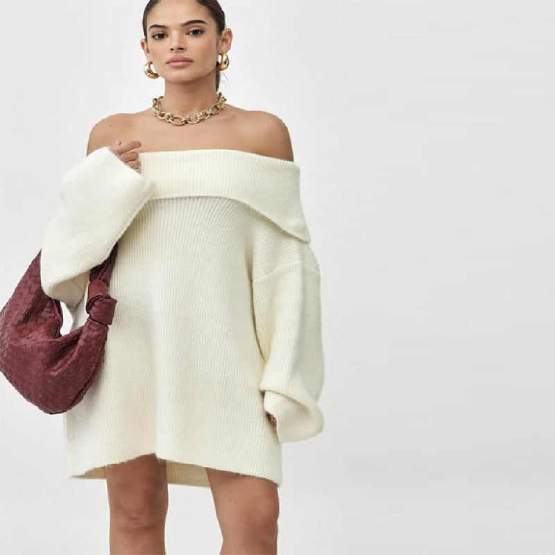 Women's off-the-shoulder sweater dress in soft knit quality NOVAE