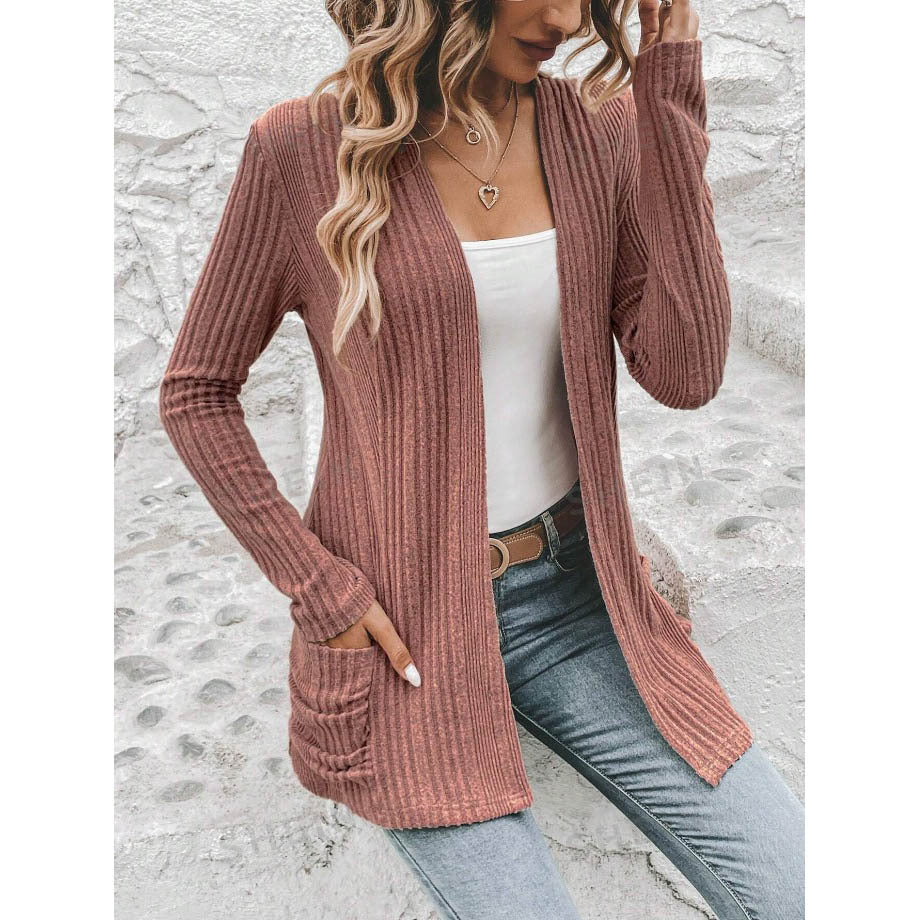 Women's cardigan with fashionable ribbed design and practical pockets NOVAE